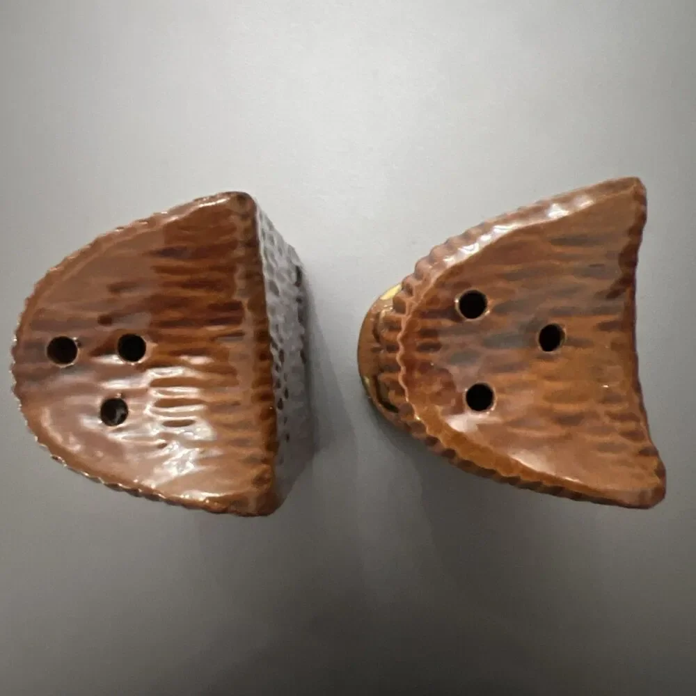 Vintage Brown Glaze Red Clay Tiki Salt & Pepper Shaker Set “Florida” 3.25” Japan